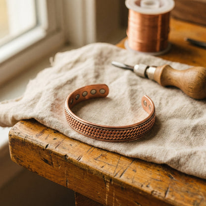 צמיד נחושת פתוח שזור בולט