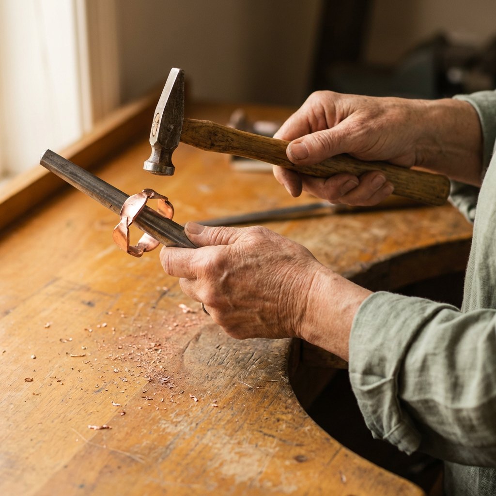 טבעת נחושת רחבה עם חבל שזור