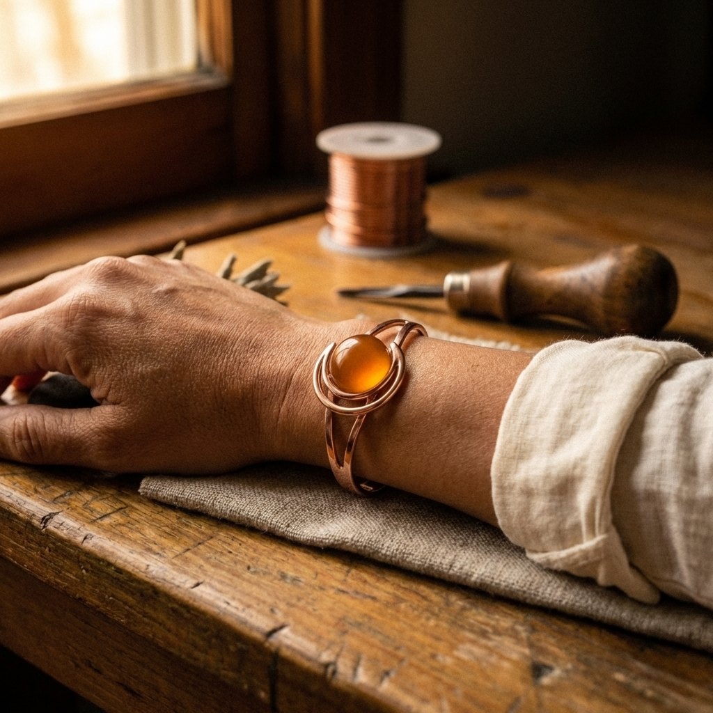 צמיד נחושת עם אבן כתומה